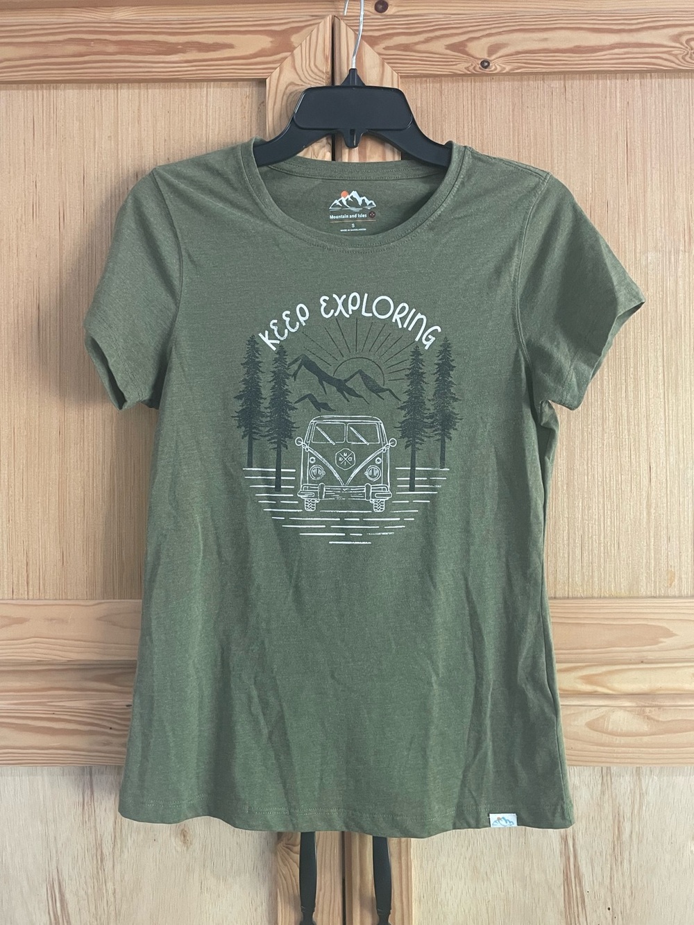 Mountain and isles keep exploring trees mountain bus outdoors graphic shirt